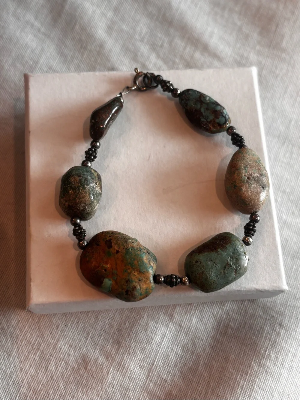 New Turquoise Stone Beaded Bracelet Rustic Boho Western Stretch Bracelet